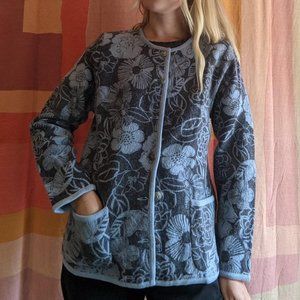NWT smokey blue floral Alfred Dunner button up sweater